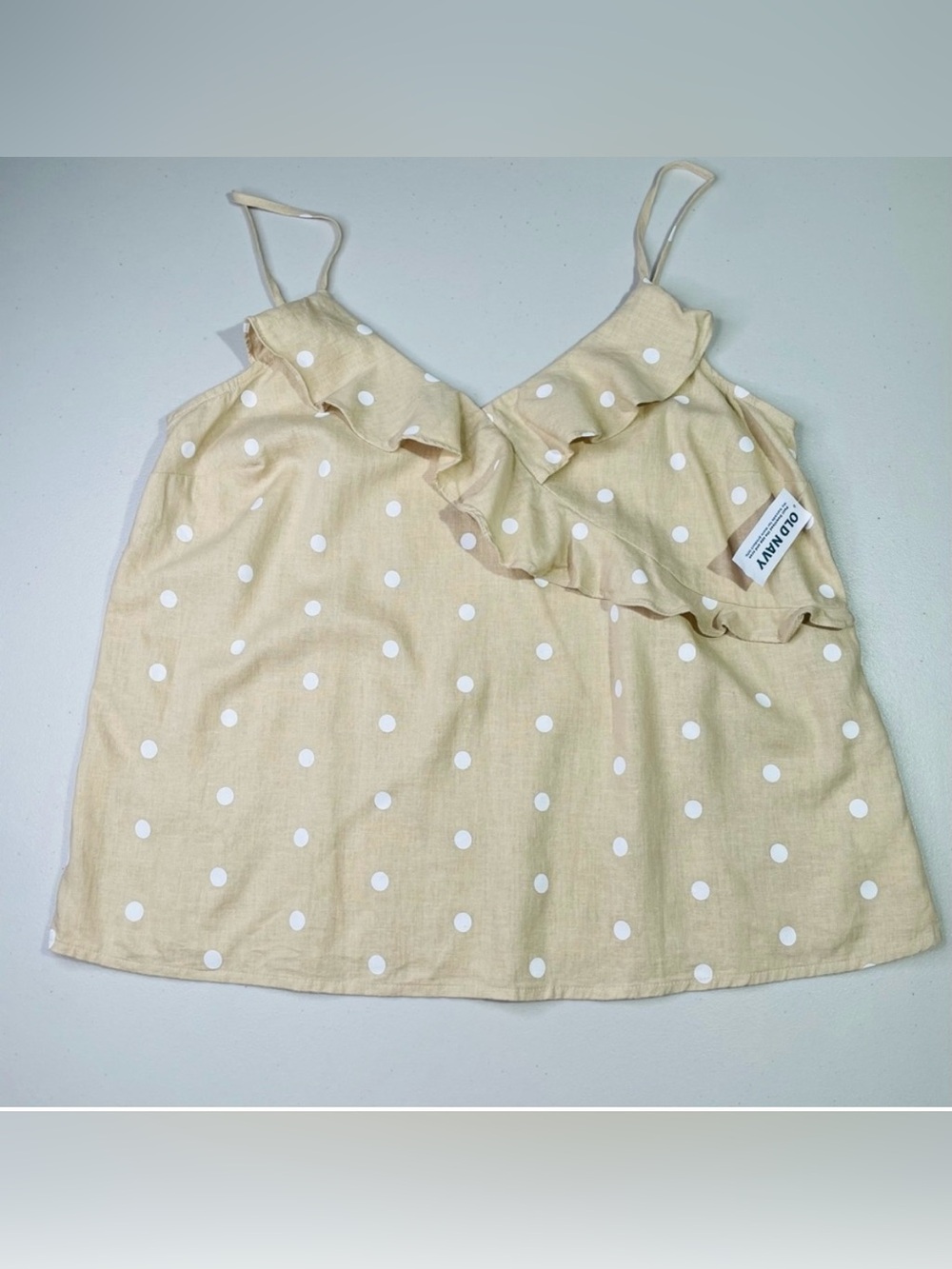 NWT Old Navy Medium Printed Ruffled Wrap-Effect Tan & White Cami Blouse